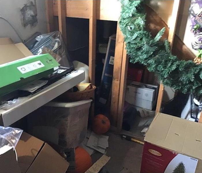 A basement full of personal contents affected by sewage