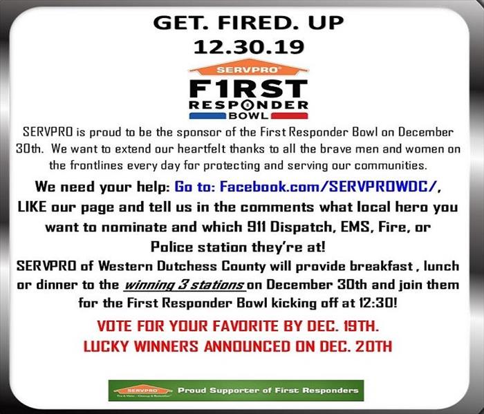 A flier promoting readers to nominate their local first responders for SERVPRO's First Responder Bowl